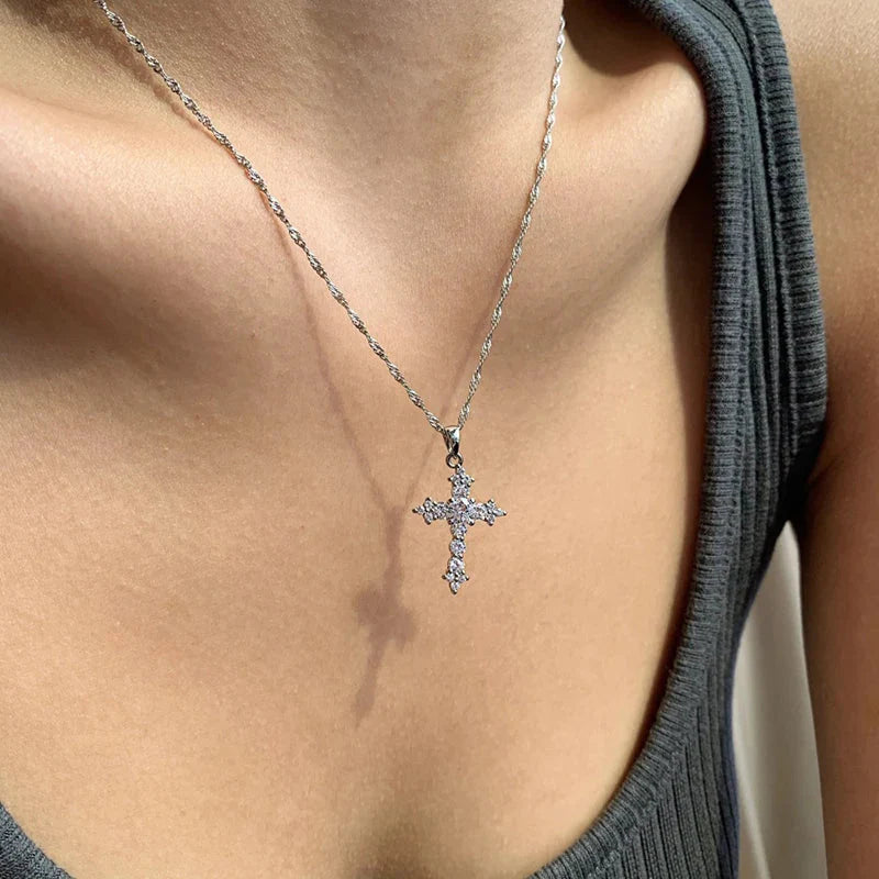 Zircon Cross Pendant Necklace
