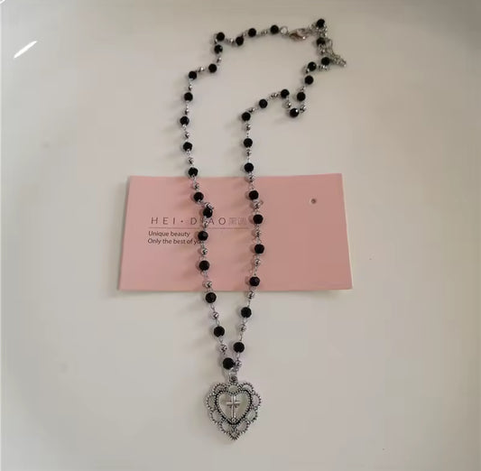 Necklace silver heart cross